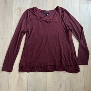 WHBM Women's Maroon Long Sleeve V-Neck Blouse Size L